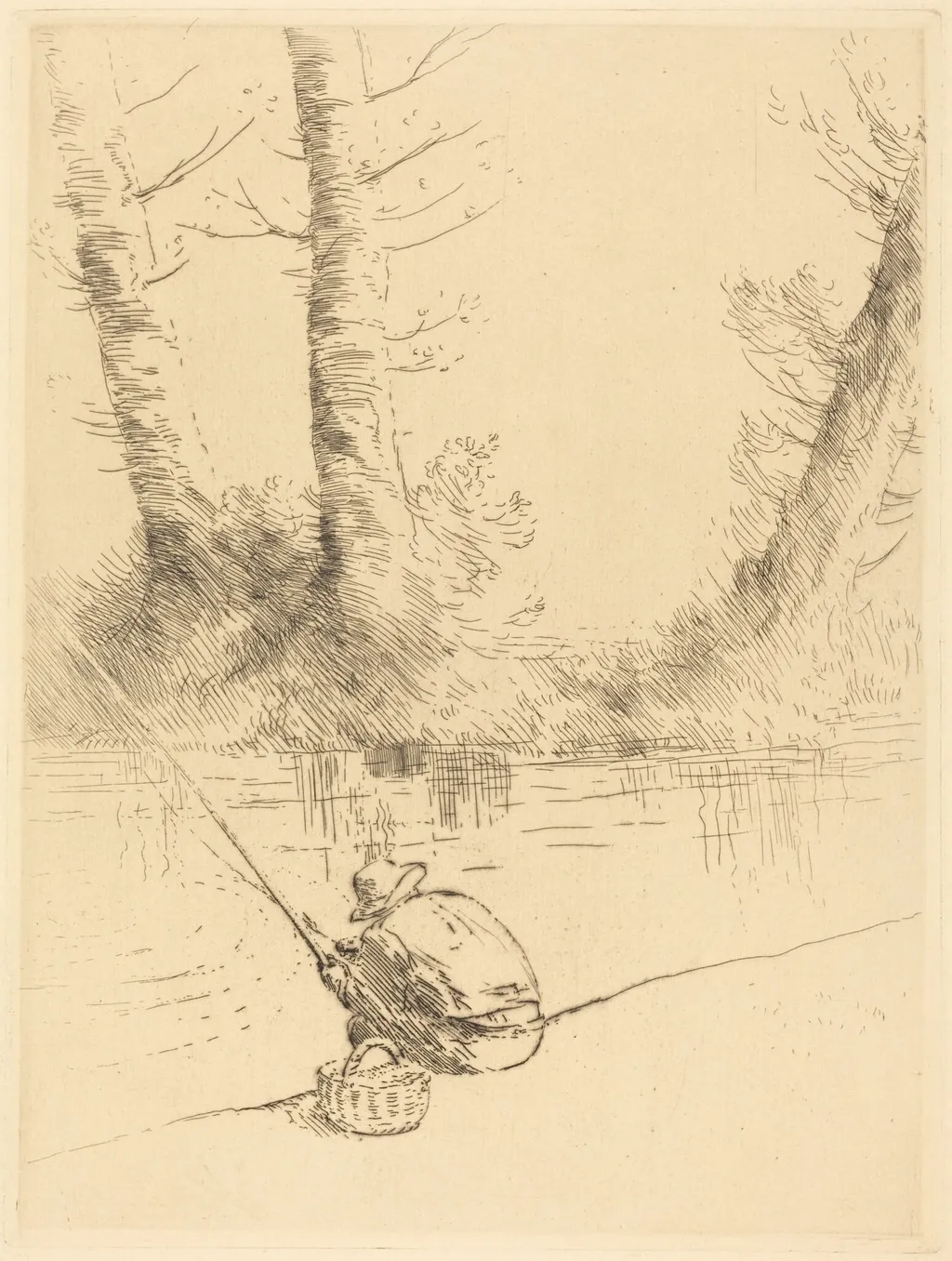 Angler (Le pecheur a la ligne), by Alphonse Legros, ink, 1874
