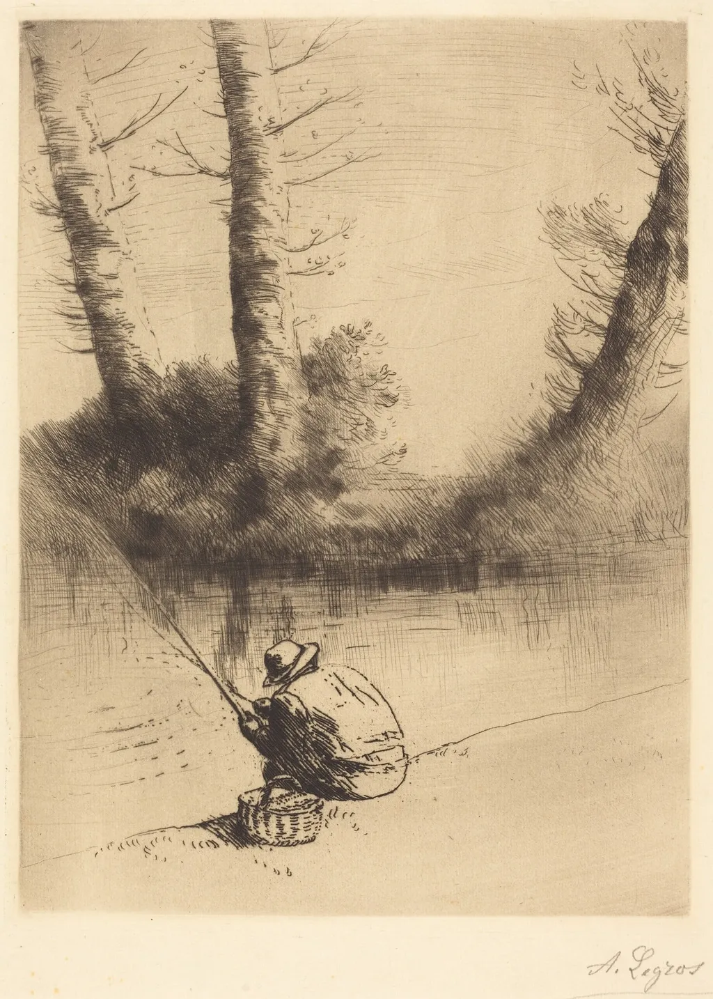 Angler (Le pecheur a la ligne), by Alphonse Legros, ink, 1874