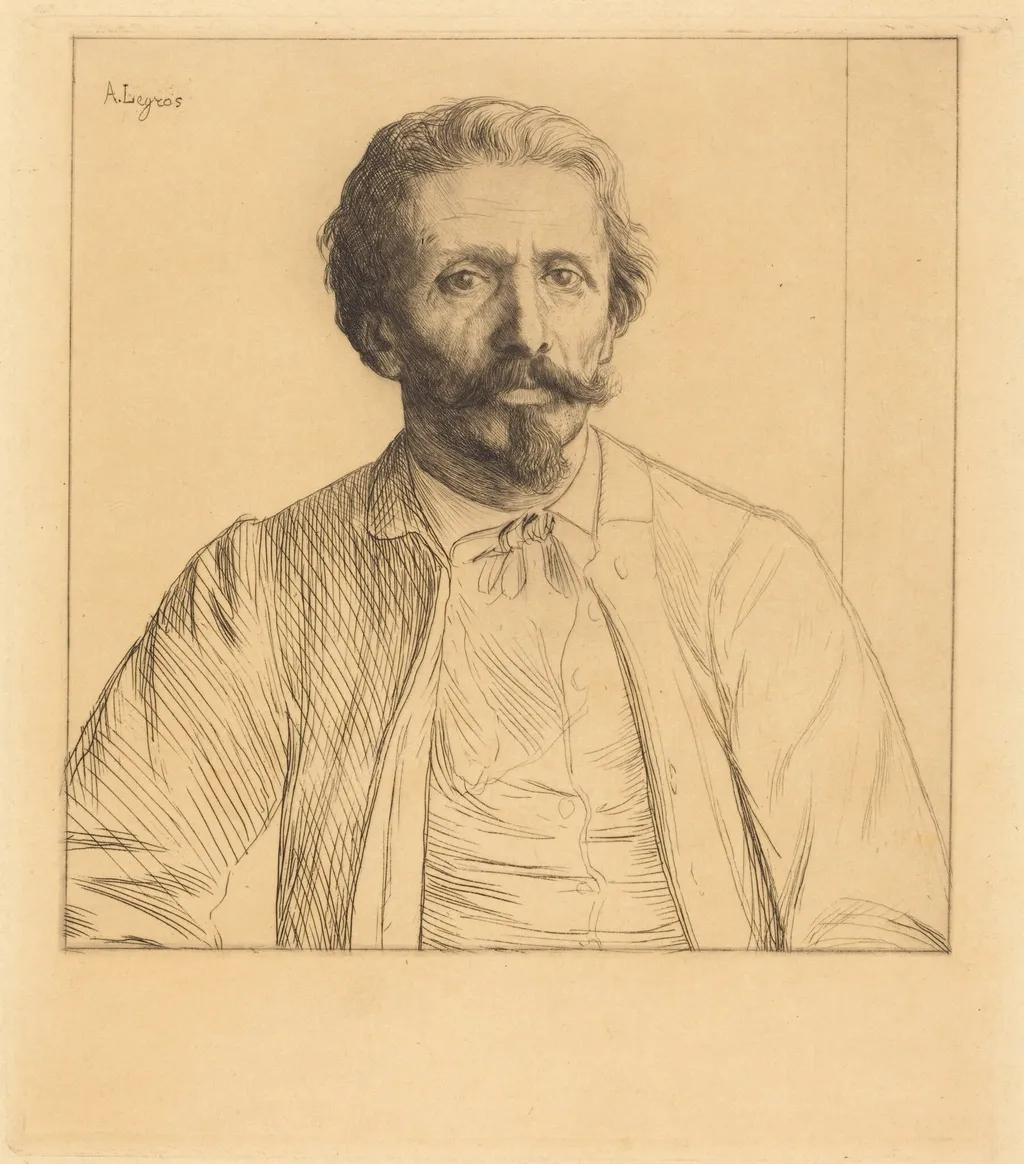 Auguste Delatre, by Alphonse Legros, ink, 1874