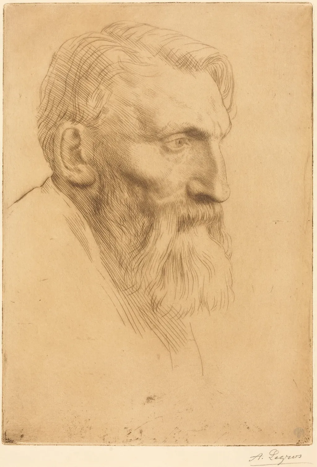 Auguste Rodin, by Alphonse Legros, ink, 1874