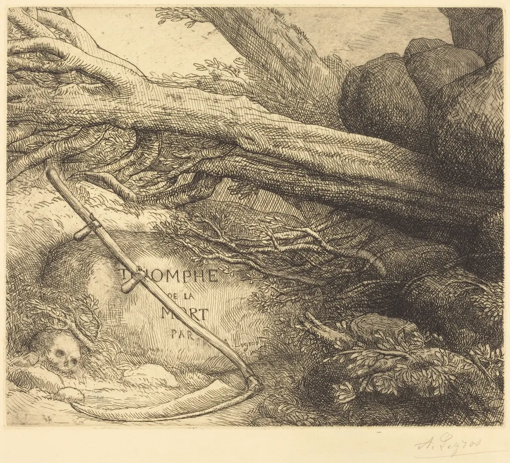 Avalanche: Frontispiece for Triumph of Death (L'avalanche: Frontispice du Triomphe dela mort, by Alphonse Legros, ink, 1874