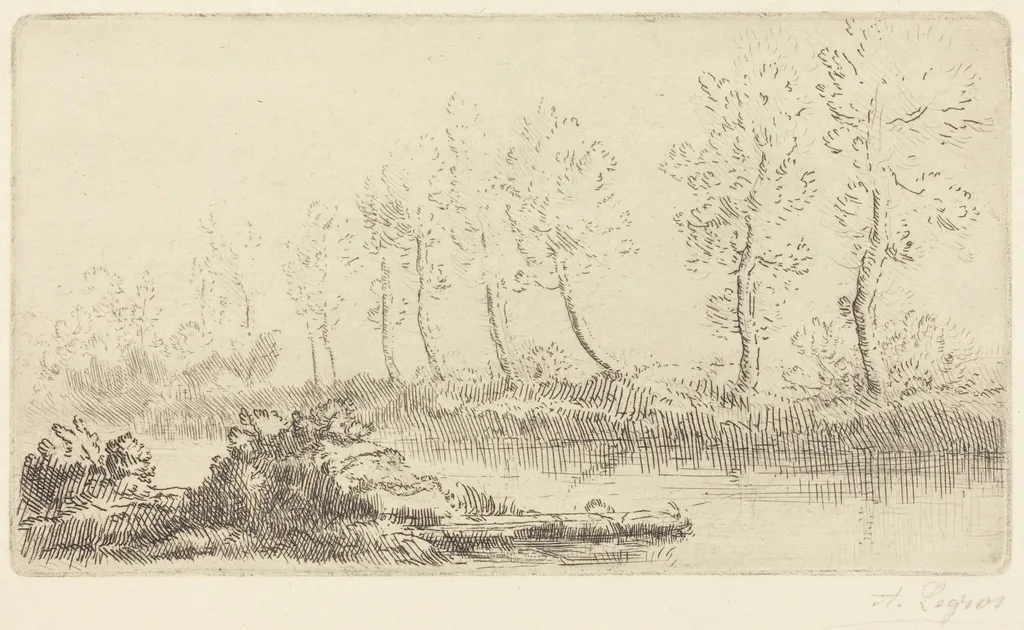 Banks of the Adour (Bord de l'Adour), by Alphonse Legros, ink, 1874