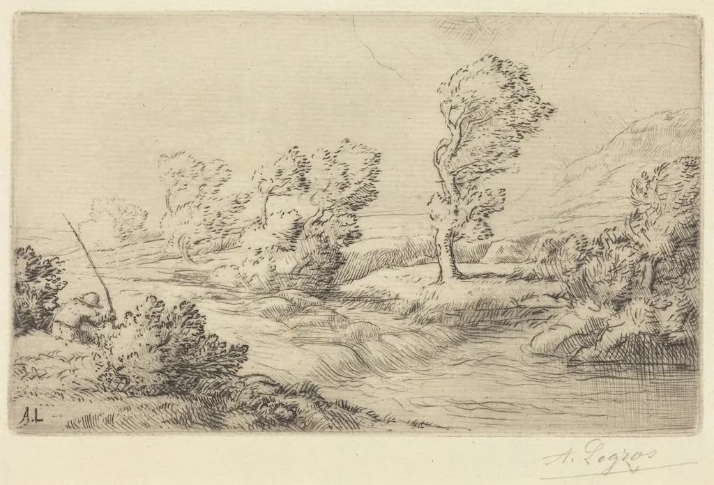 Banks of the Marne (Bord de la Marne), by Alphonse Legros, ink, 1874