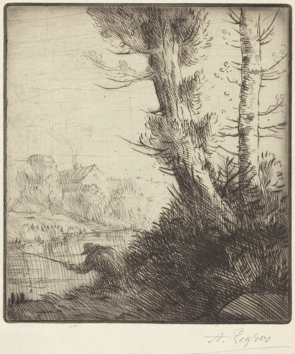 Banks of the Oise (Bord de l'Oise), by Alphonse Legros, ink, 1874