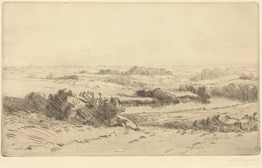 Banks of the Yanne (Les bords de la Yanne), by Alphonse Legros, ink, 1888