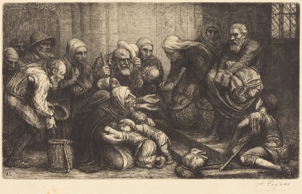 Beggars of Brussels (Les mendiants de Bruges), by Alphonse Legros, ink, 1874