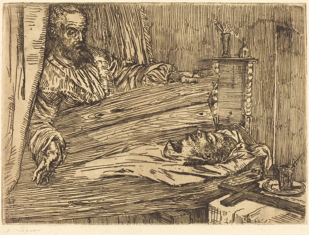 Berenice, 2nd plate, by Alphonse Legros, ink, 1874