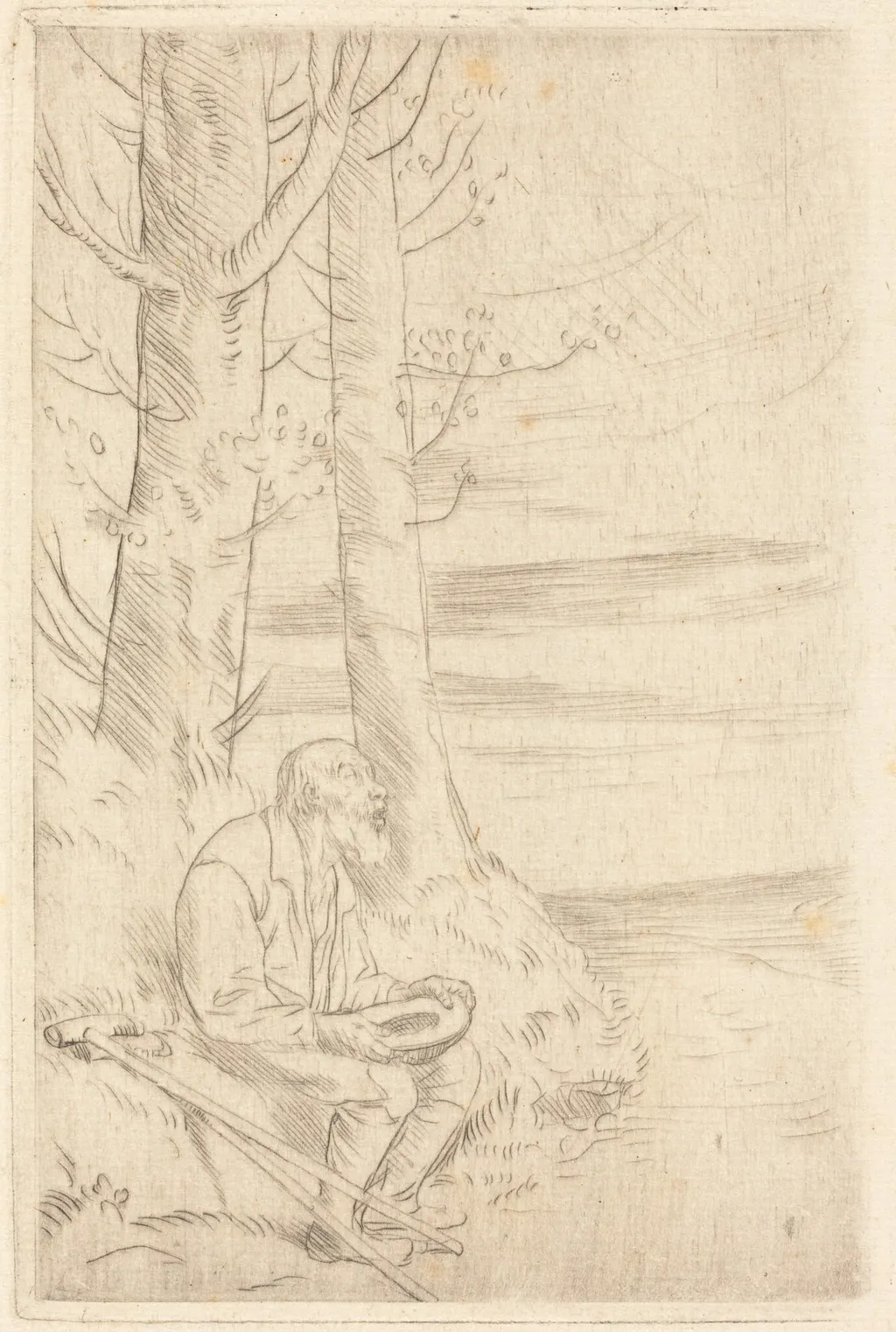 Blind Beggar (Le mendiant aveugle), by Alphonse Legros, ink, 1874