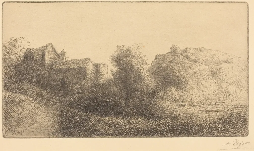 Bridge at the Mill (Le pont du moulin), by Alphonse Legros, ink, 1874