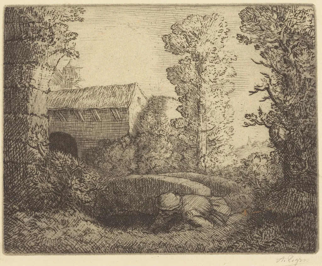 Bridge at the Mill (Le pont du moulin), by Alphonse Legros, ink, 1874
