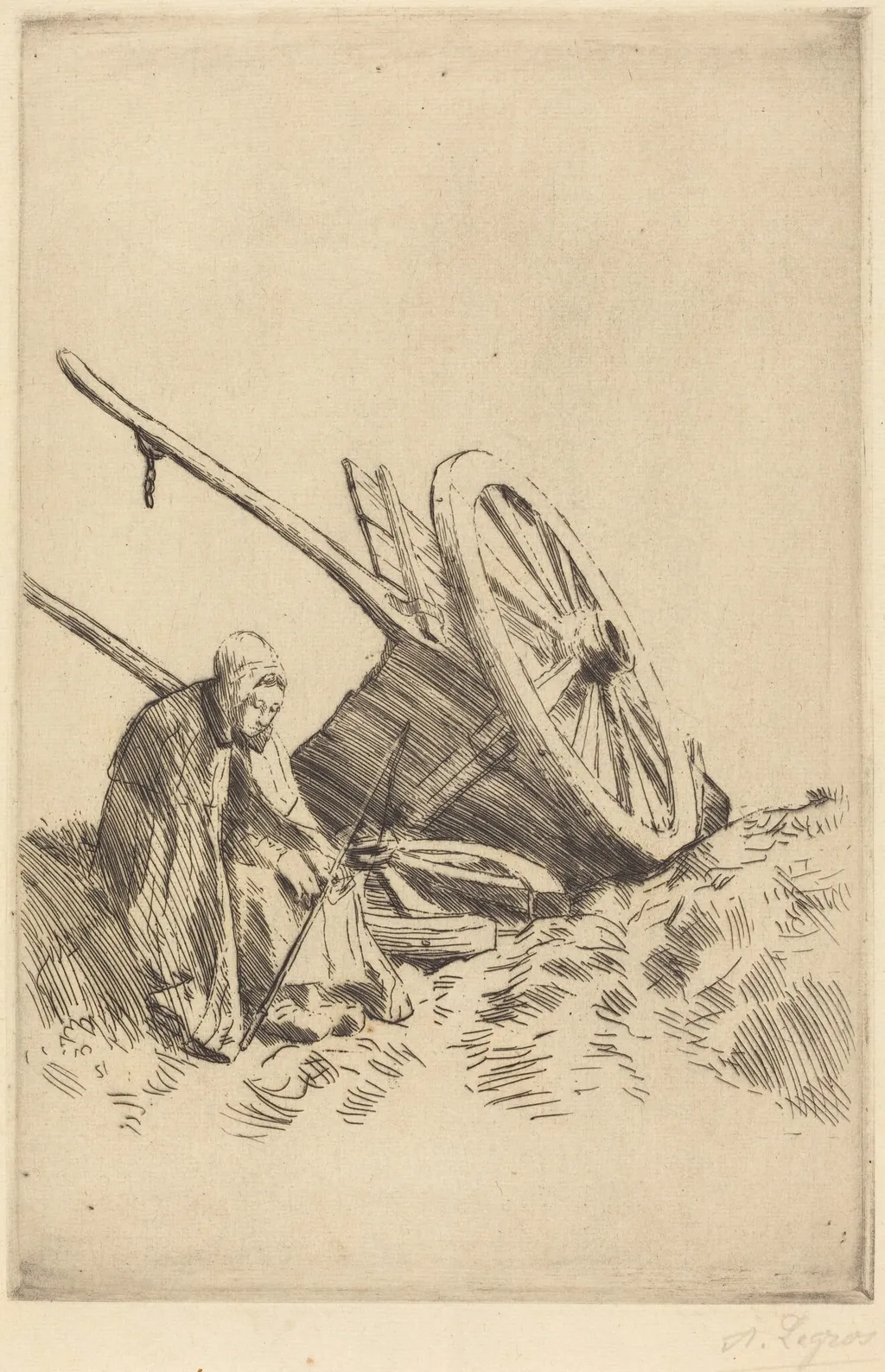 Broken Cart (La charrette brisee), by Alphonse Legros, ink, 1874