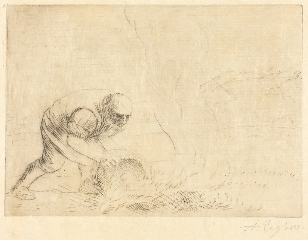Burning Grass (Le bruleur d'herbes), by Alphonse Legros, ink, 1874