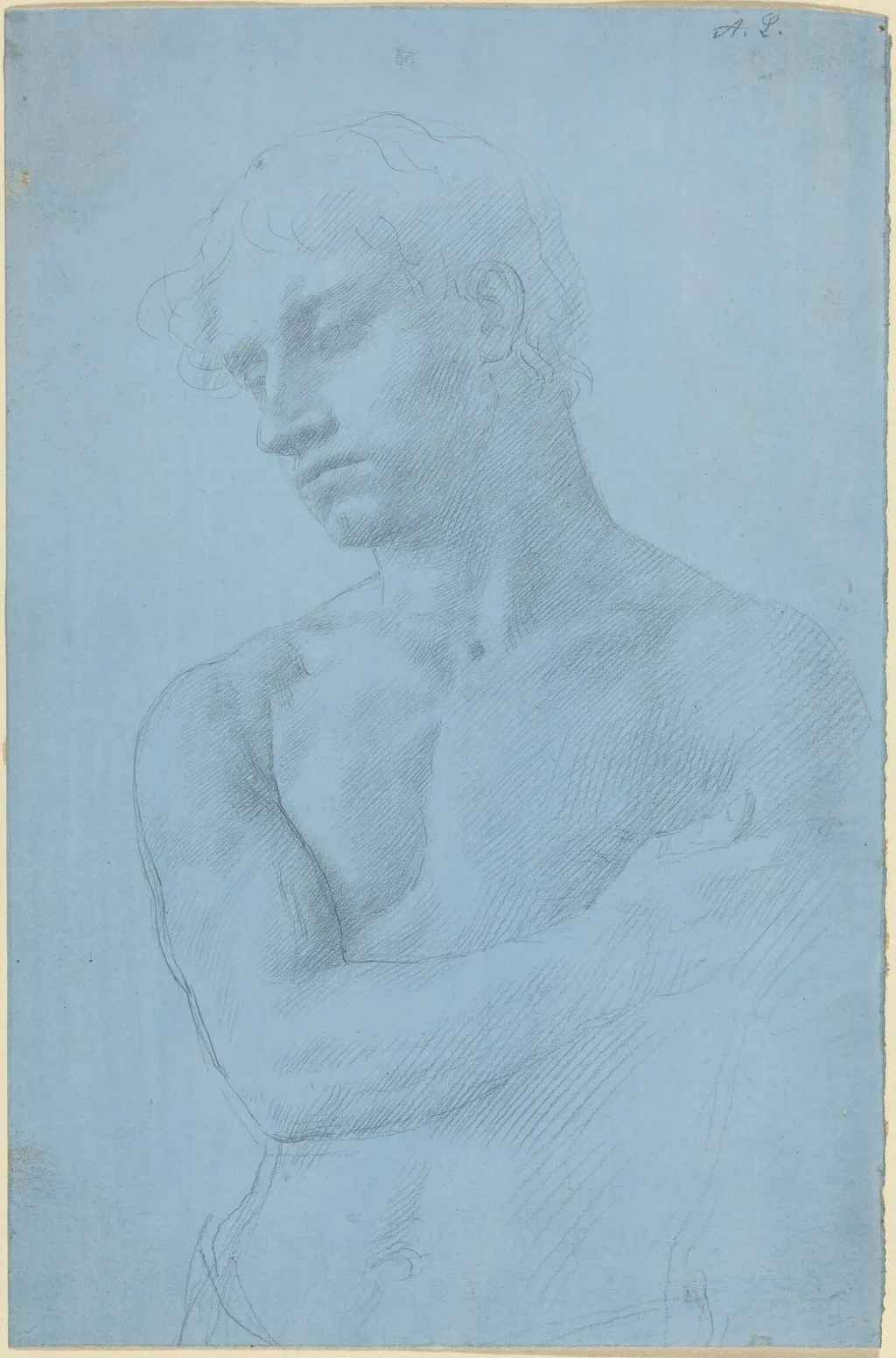 Bust of Nude Man, by Alphonse Legros, graphite, 1874