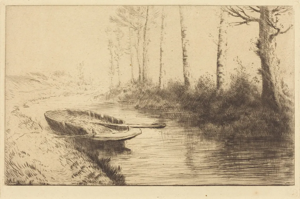 Canal Seen by Morning Light (Le canal: Effet du matin), by Alphonse Legros, ink, 1874