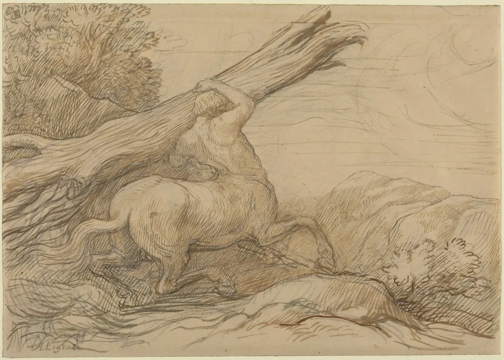 Centaur Carrying a Tree Trunk, by Alphonse Legros, graphite, 1874