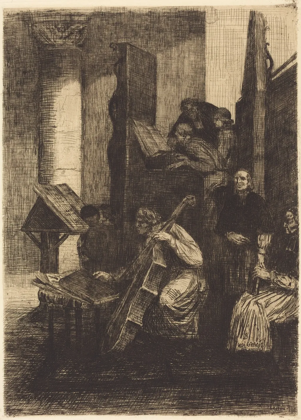 Choir in a Spanish Church (Le choeur d'une eglise espagnole), by Alphonse Legros, ink, 1860