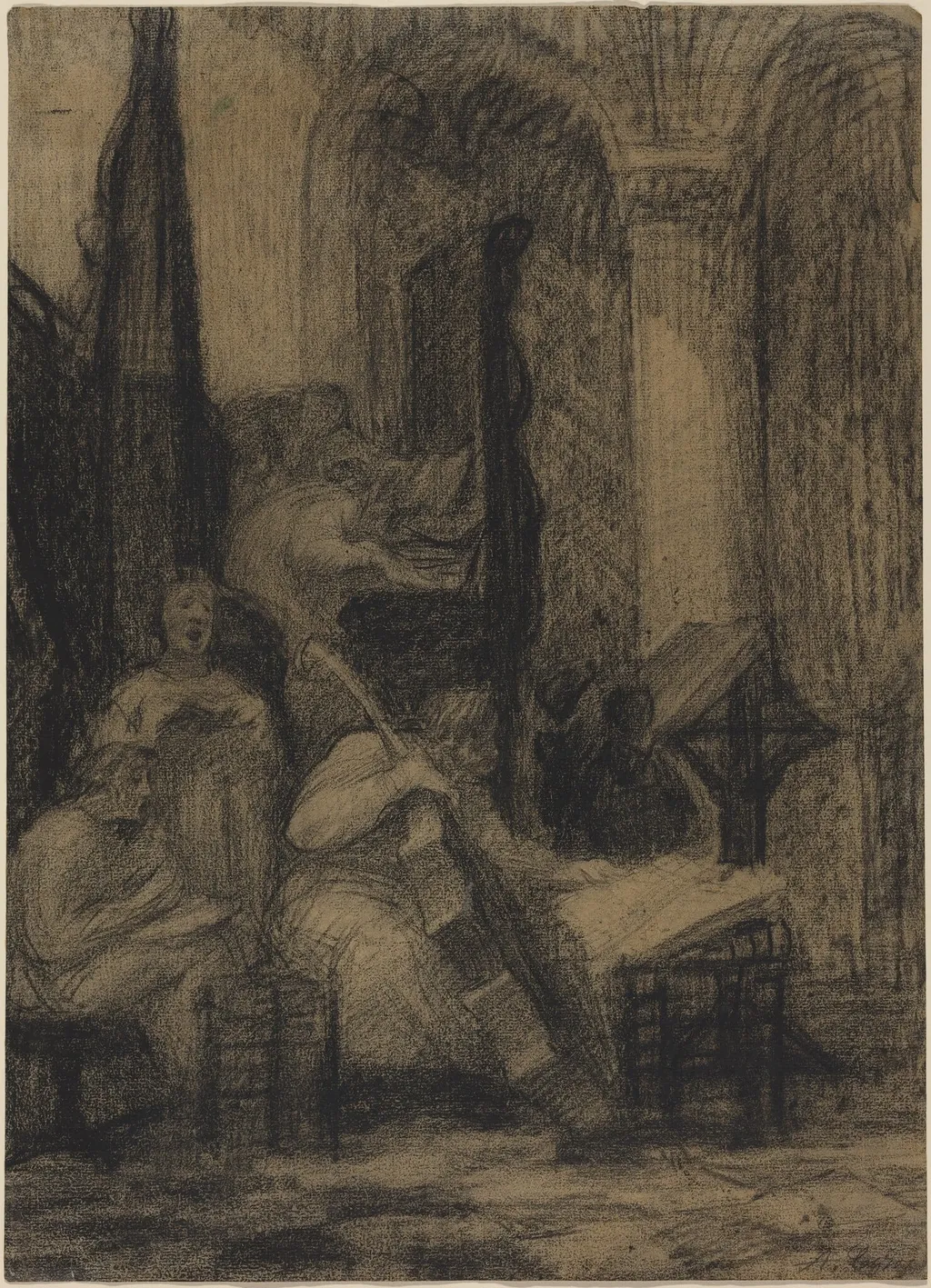 Choir of a Spanish Church, by Alphonse Legros, charcoal, 1874