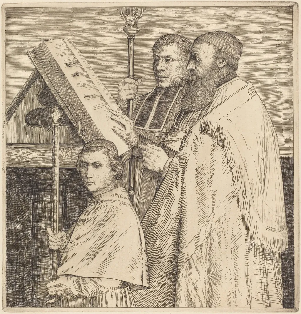 Choristers, 2nd plate (Le lutrin), by Alphonse Legros, ink, 1874