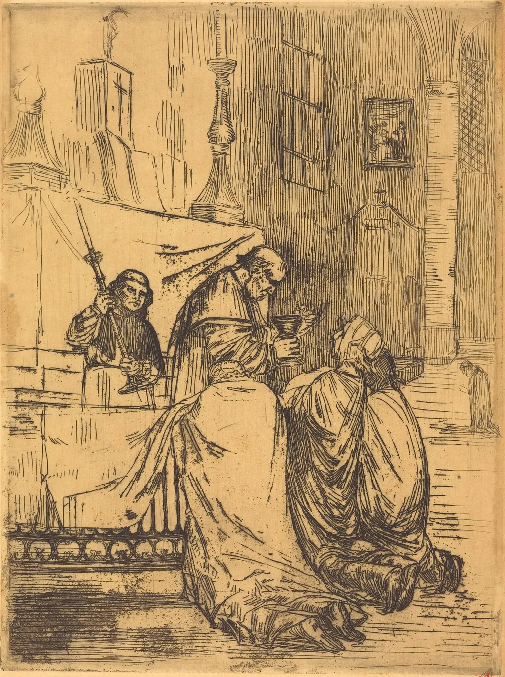 Communion in the Church of Saint Medard (La communion dans l'eglise St.-Medard), by Alphonse Legros, ink, 1874