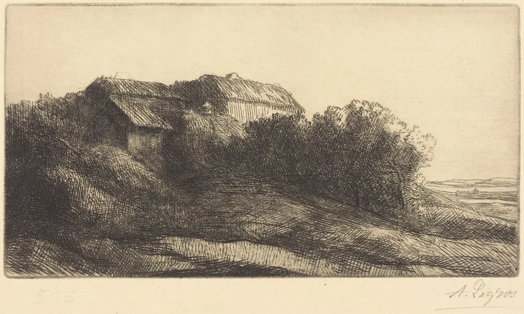 Cottage on a Hillside (Chaumiere sur le coteau), by Alphonse Legros, ink, 1874