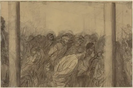 Crowd of People Seen between Two Columns [verso], by Alphonse Legros