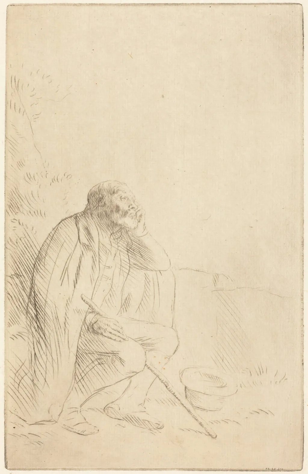 Day-dream (Le reveur), by Alphonse Legros, ink, 1874