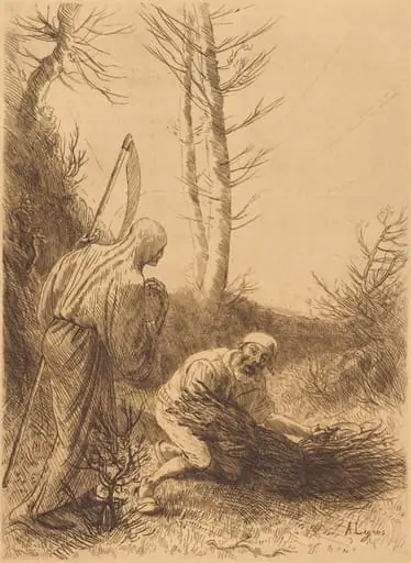 Death and the Woodcutter, 2nd plate (Le mort et le bucheron), by Alphonse Legros
