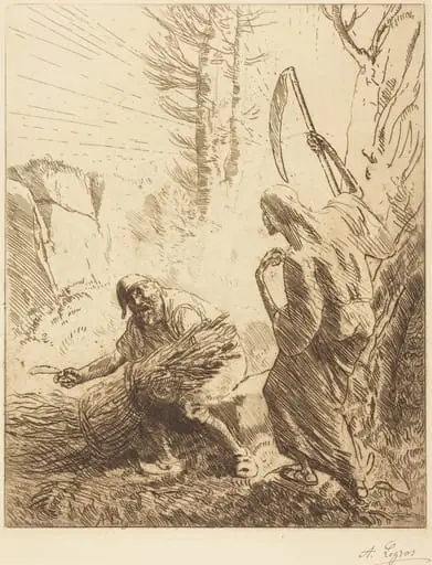 Death and the Woodcutter, 3rd plate (La mort et le bucheron), by Alphonse Legros