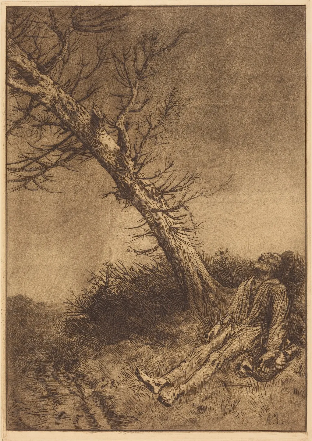 Death of the Vagabond (La mort du vagabond), by Alphonse Legros, ink, 1874