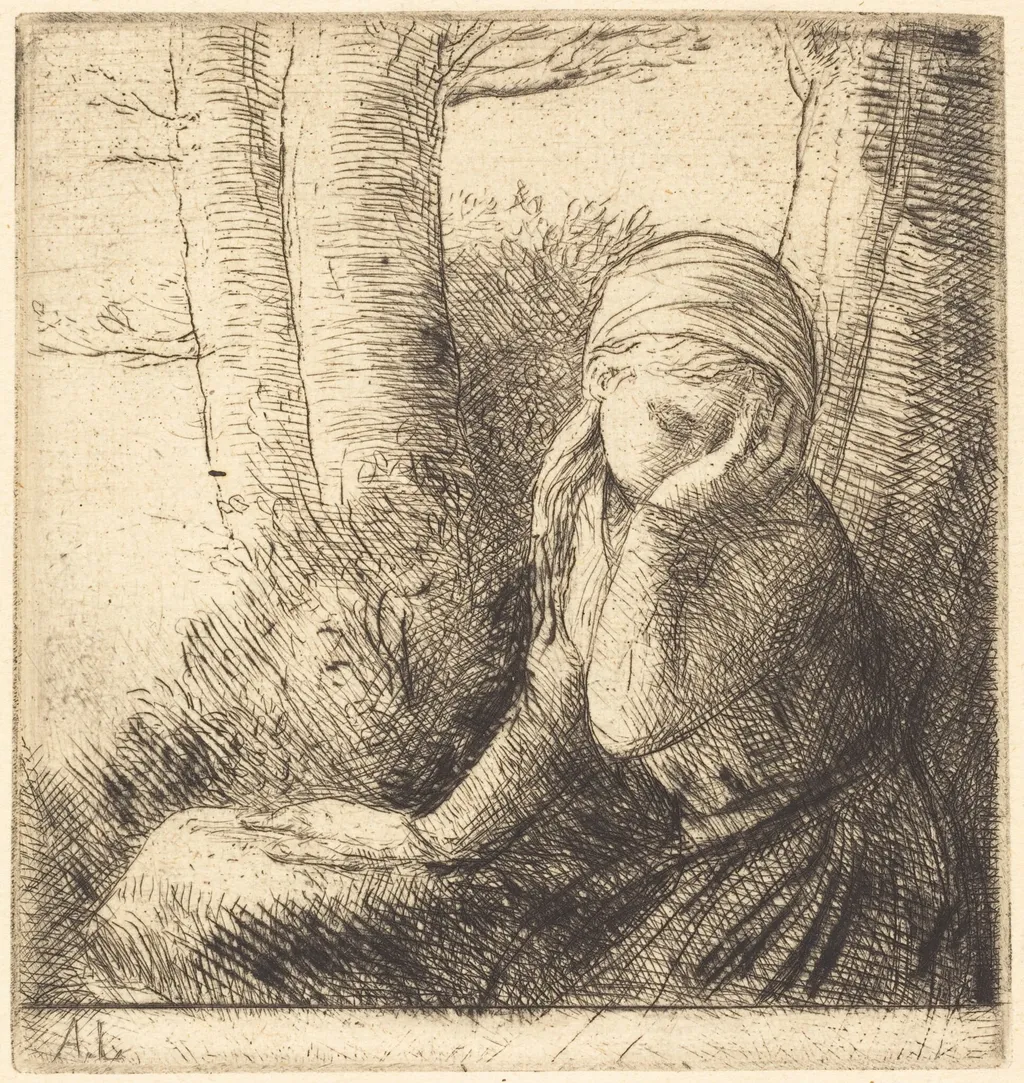 Desperate Young Girl (La jeune desesperee), by Alphonse Legros, ink, 1874