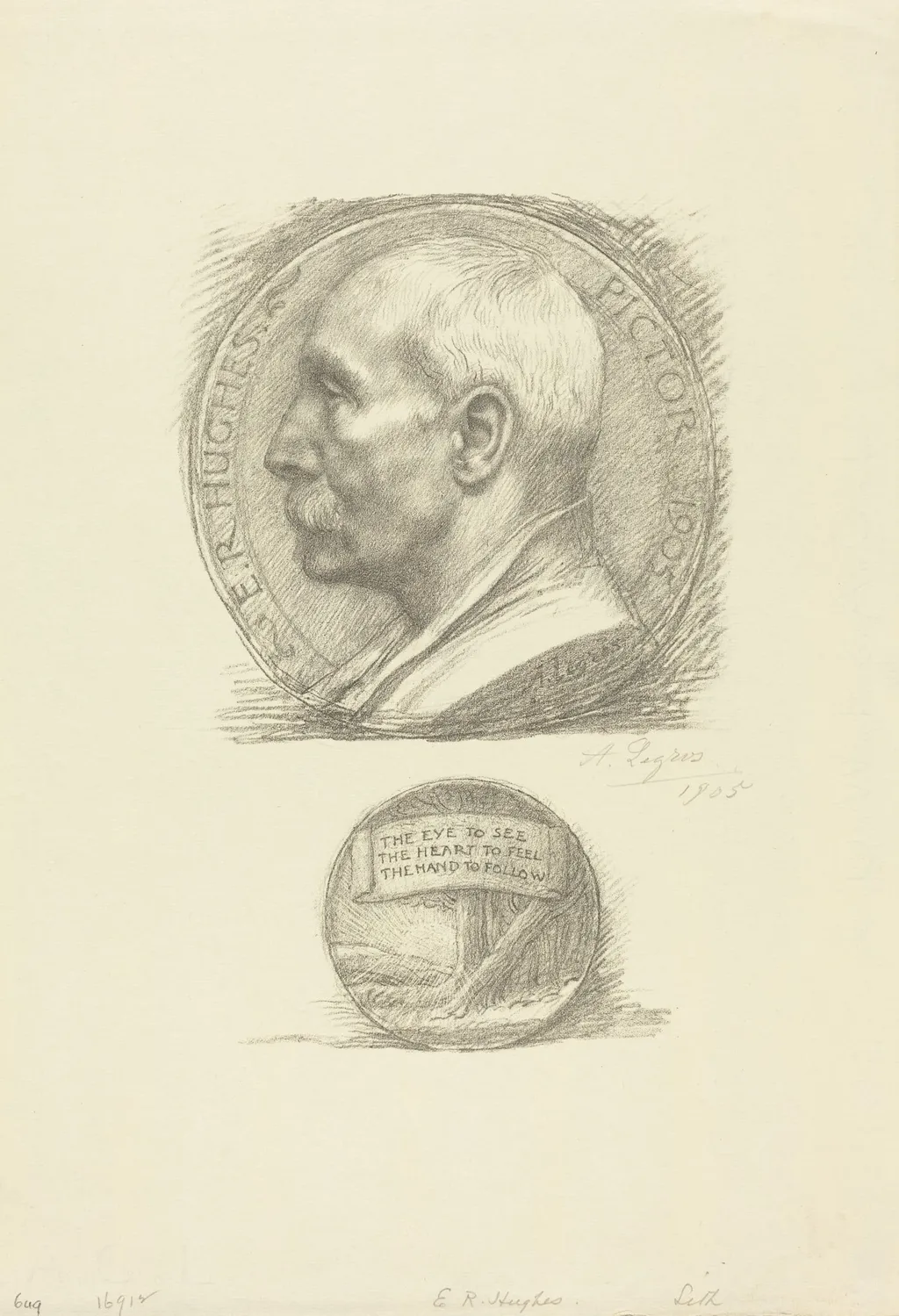 E.R. Hughes, by Alphonse Legros, ink, 1874