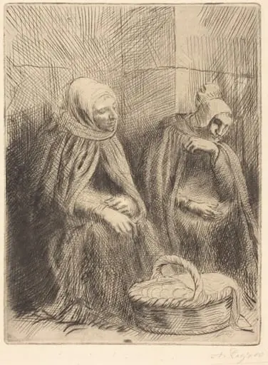 Egg-sellers, 1st plate (Les marchandes d'oeufs), by Alphonse Legros