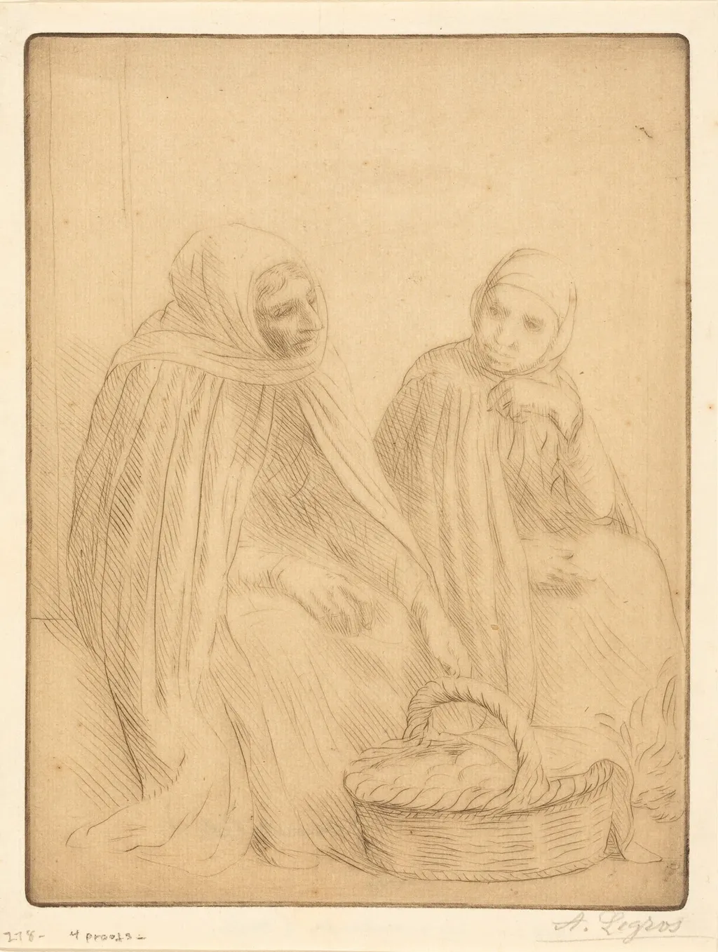 Egg-sellers, 1st plate (Les marchandes d'oeufs), by Alphonse Legros, ink, 1874