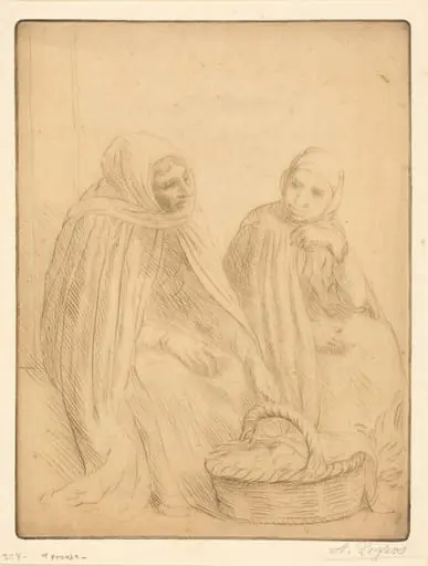Egg-sellers, 1st plate (Les marchandes d'oeufs), by Alphonse Legros