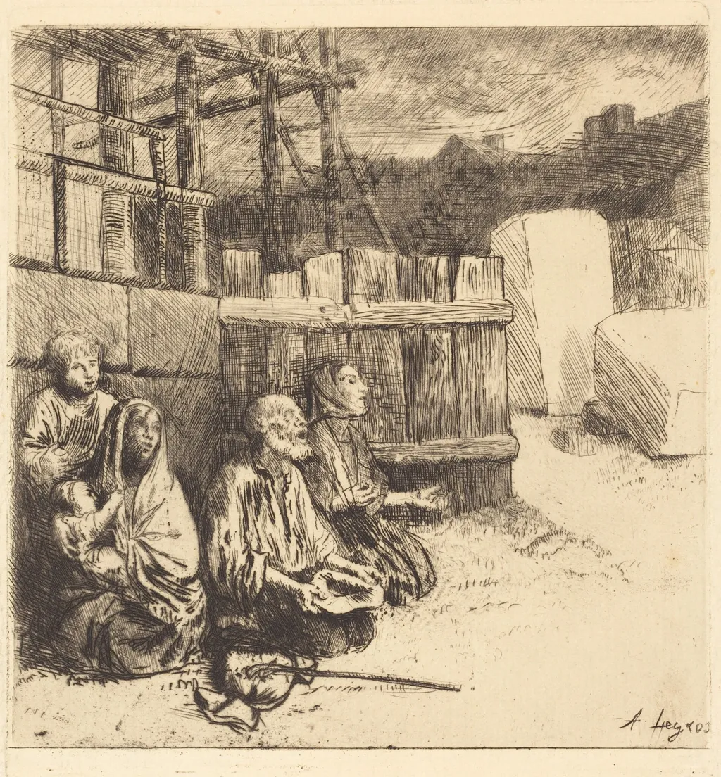 English Beggars (Les mendiants anglais), by Alphonse Legros, ink, 1875