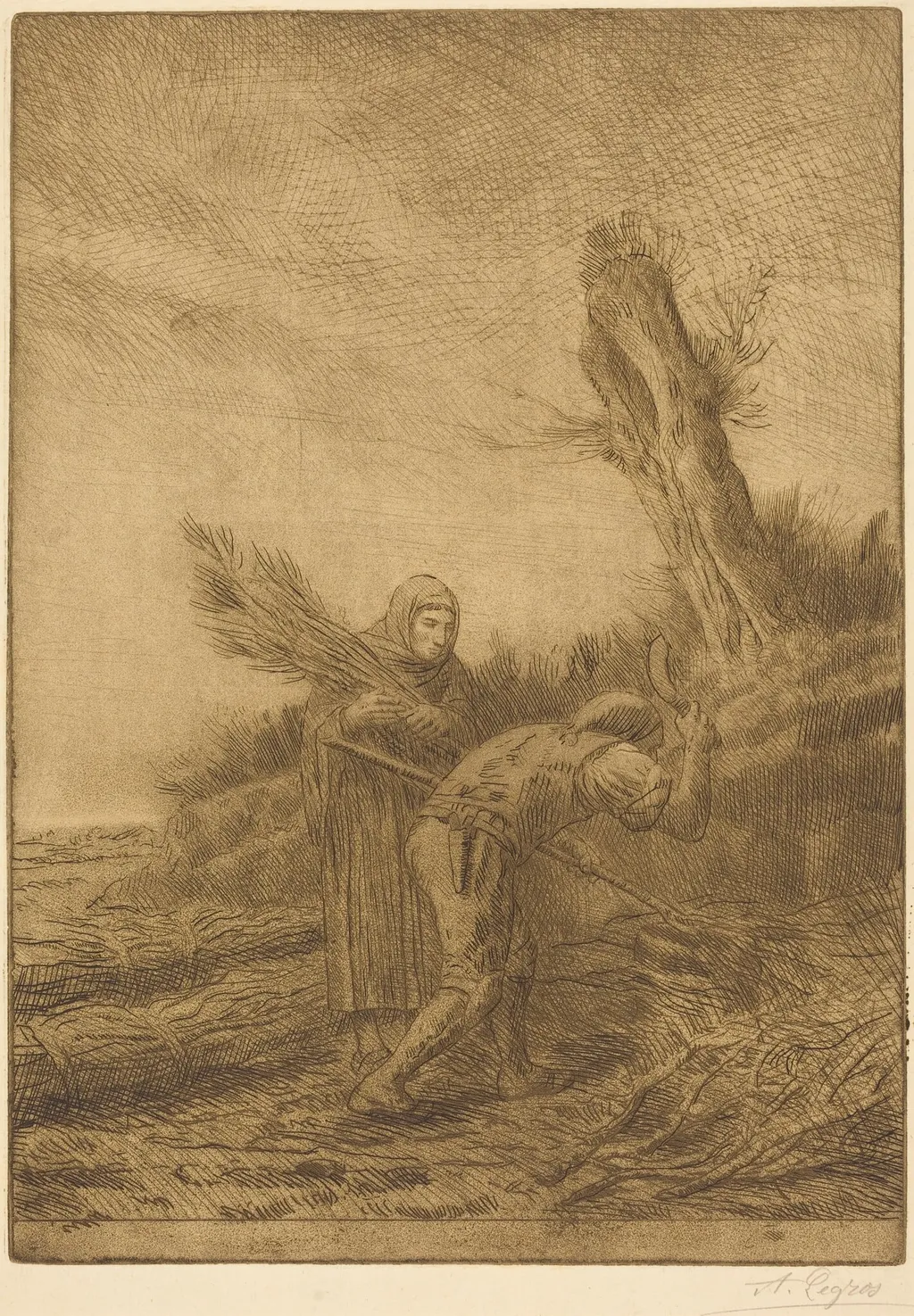 Fagot-makers (Les faiseurs de fagots), by Alphonse Legros, ink, 1874
