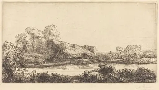 Farm along the River seen by Evening Light (La ferme sur la riviere: Effet du soir), by Alphonse Legros