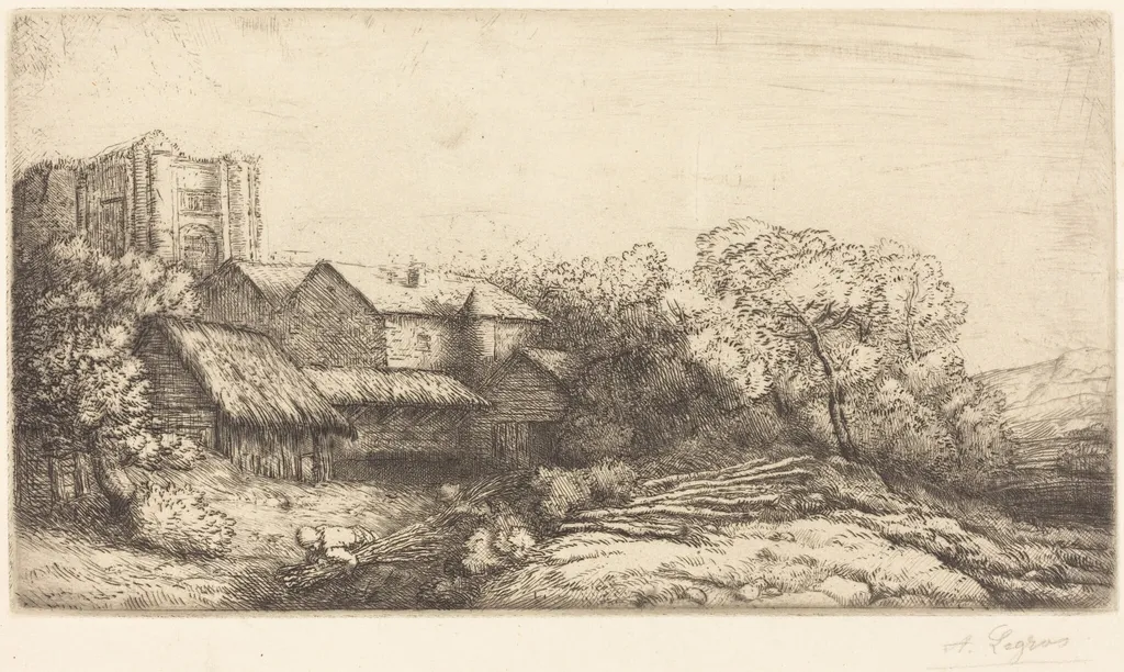 Farm at the Monastery (La ferme de l'abbaye), by Alphonse Legros, ink, 1874