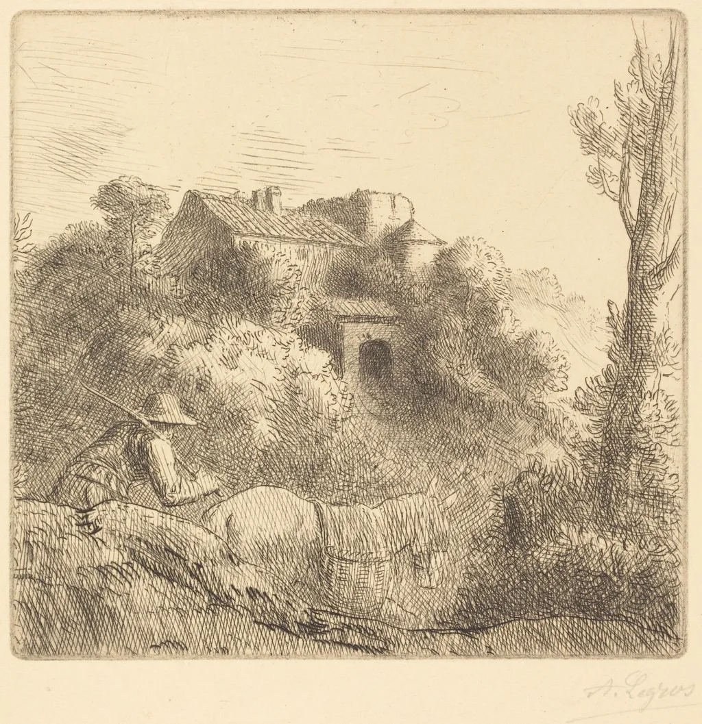 Farm on a Hill (La ferme sur la colline), by Alphonse Legros, ink, 1874