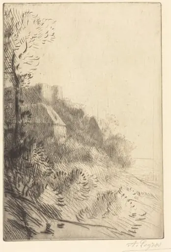 Farm on a Hillside in Sunlight (La ferme du coteau; Effet de soleil sur le coteau), by Alphonse Legros