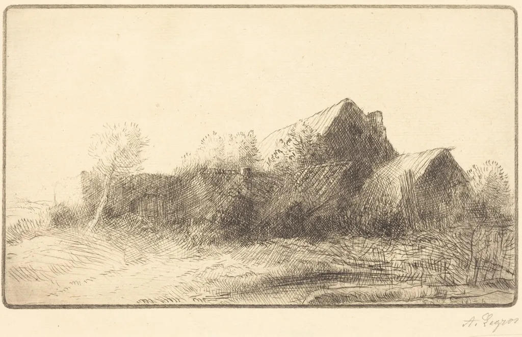 Farm (Une ferme), by Alphonse Legros, ink, 1874