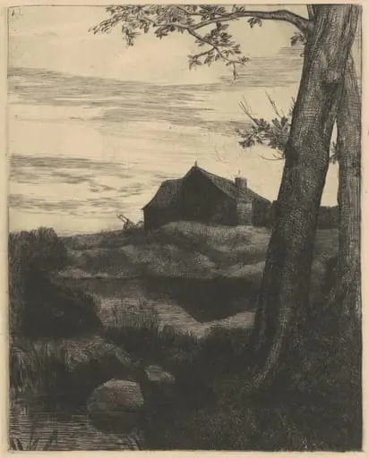 Farm with a Large Tree (La Ferme au Grand Arbre), by Alphonse Legros
