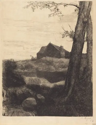 Farm with Large Tree (La ferme au grand arbre), by Alphonse Legros