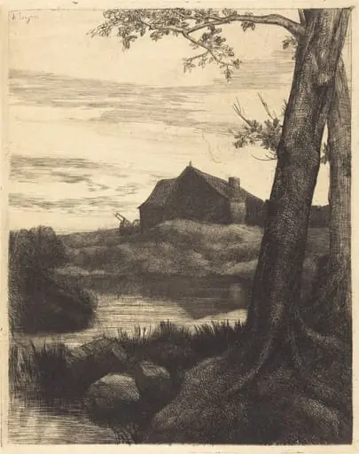 Farm with Large Tree (La ferme au grand arbre), by Alphonse Legros