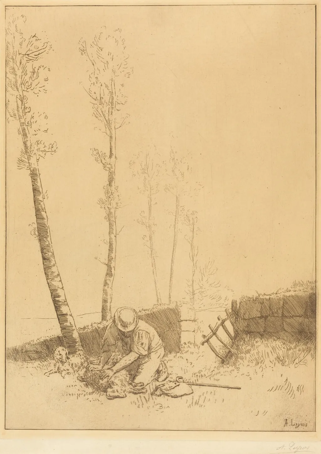 Finding the Sheep (Le mouton retrouve), by Alphonse Legros, ink, 1874