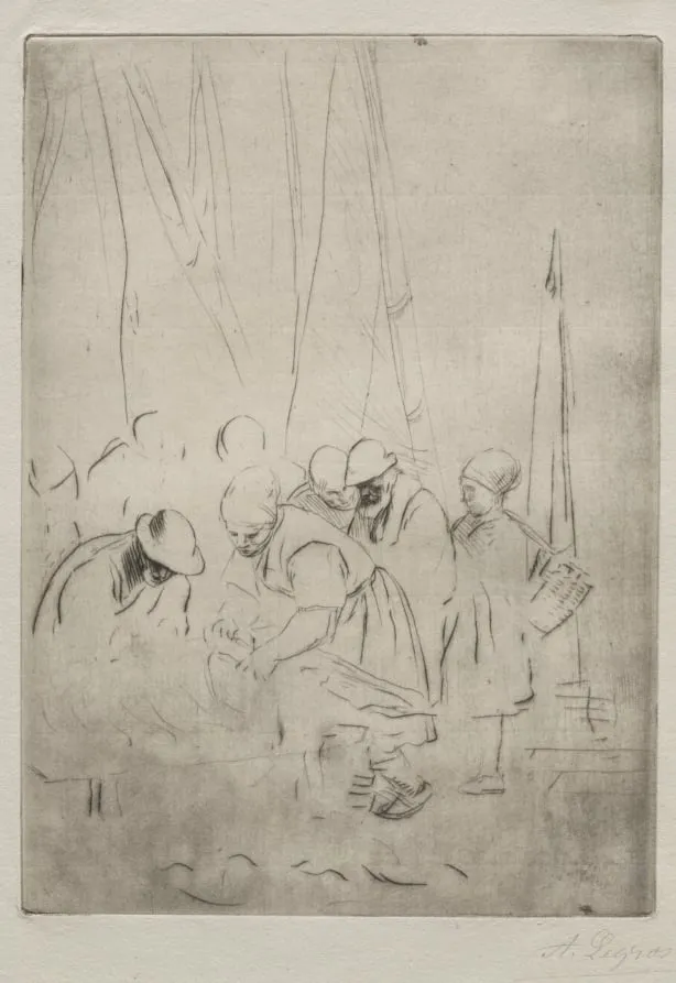 Fishermen on the Wharf at Boulogne, by Alphonse Legros, 1884