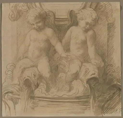 Fountain with Putti Riding Dolphins, by Alphonse Legros