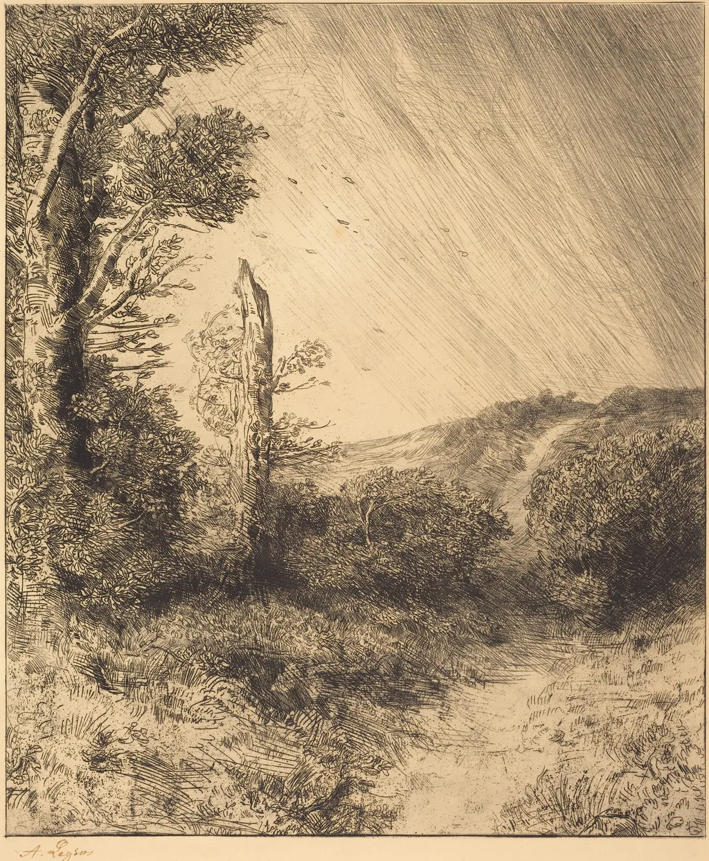 Gust of Wind (Le coup de vent), by Alphonse Legros, ink, 1874
