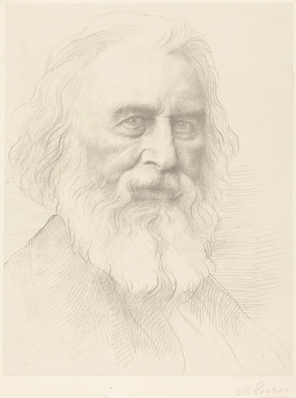 H.W. Longfellow, 2nd plate, by Alphonse Legros, ink, 1874