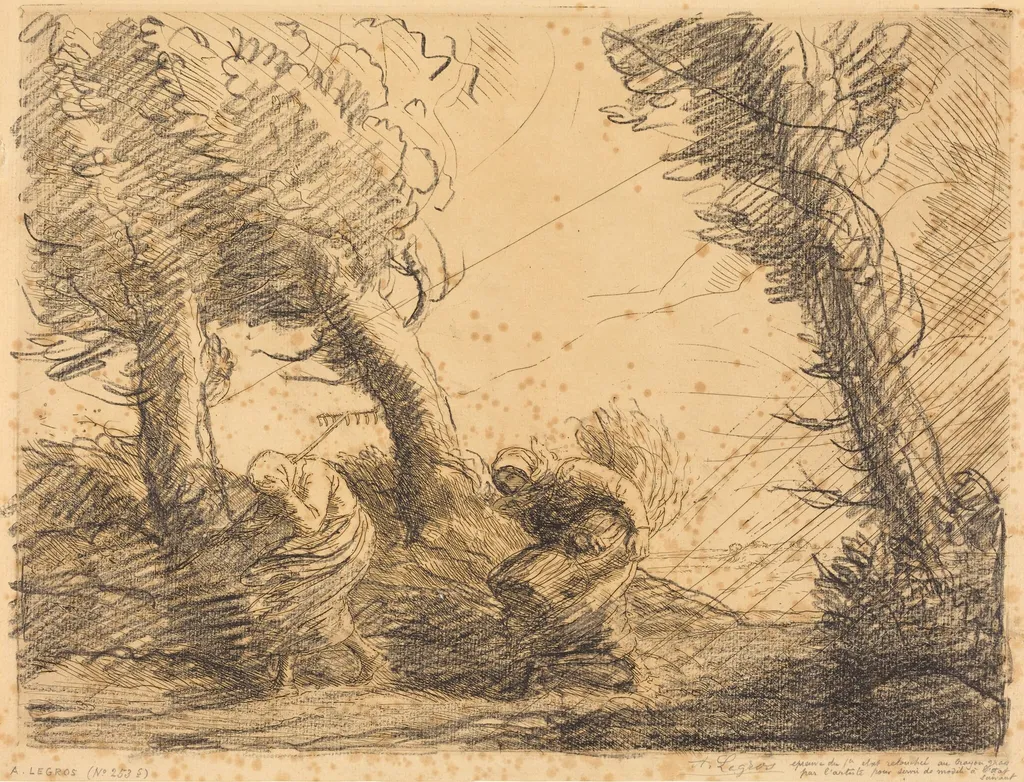 Harvesters Surprised by the Storm (Moissoneuses surprises par l'orage), by Alphonse Legros, crayon, 1874